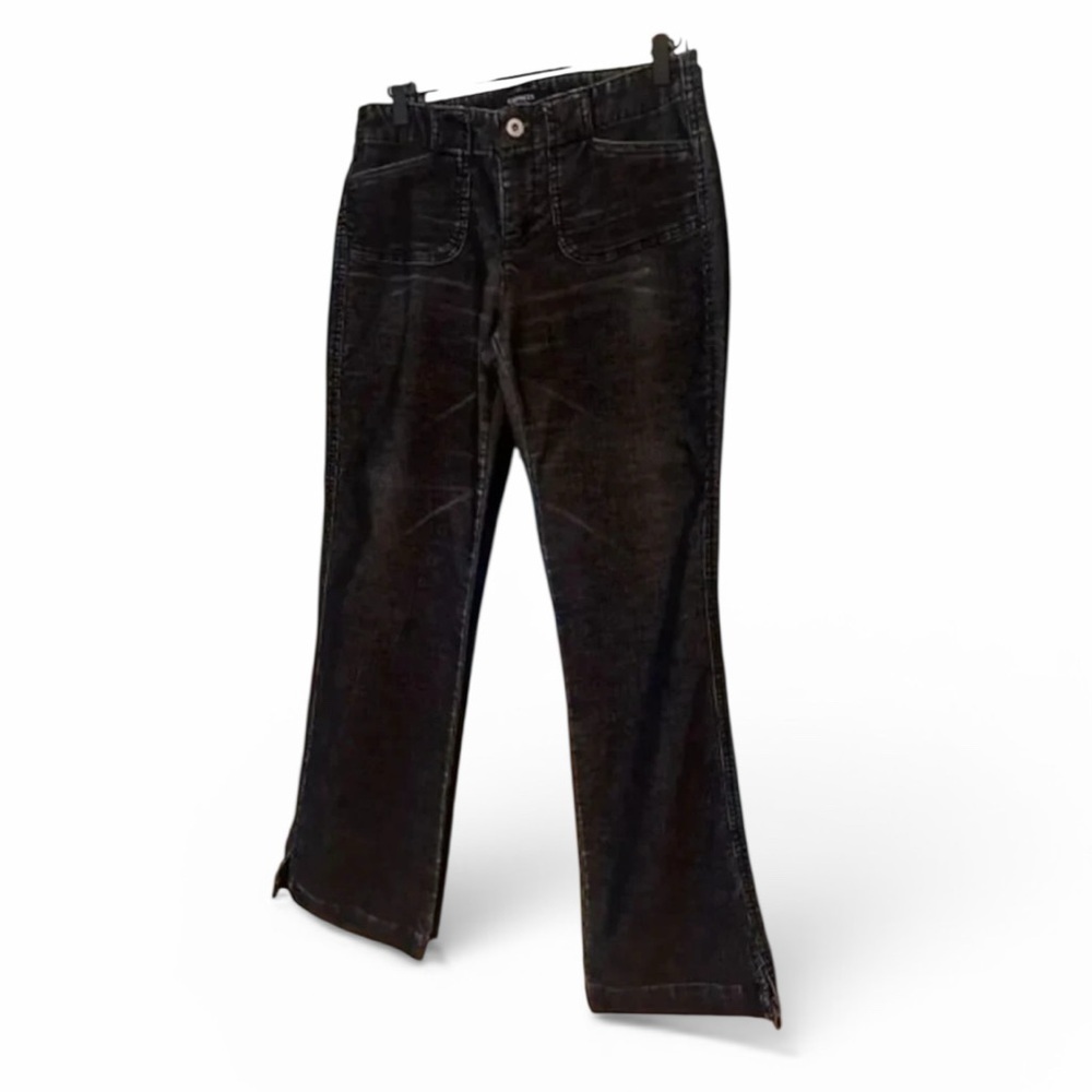 Express‎ Low Waisted Corduroy  Washed Black Flare Jeans Juniors 3/4